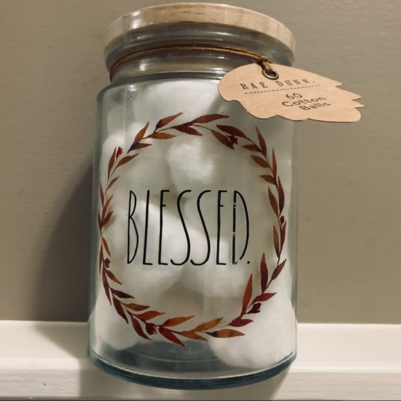 NWT Rae Dunn “BLESSED” 5.5in Glass Jar/Storage Canister Filled w/ Cotton Balls. - Picture 3 of 7